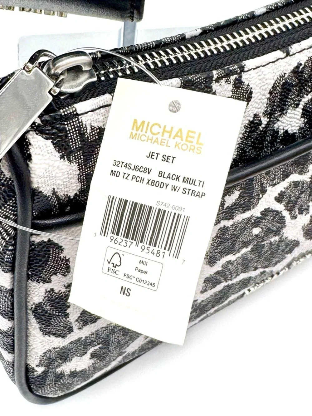 Michael Kors Jet Set Medium Leopard Logo Crossbody Bag W Case for Apple AirPods - Picture 8 of 8